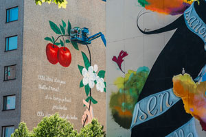 Teksti on jo paikoillaan. Muraali on melkein jo valmis... Kuva: Kim Saarinen